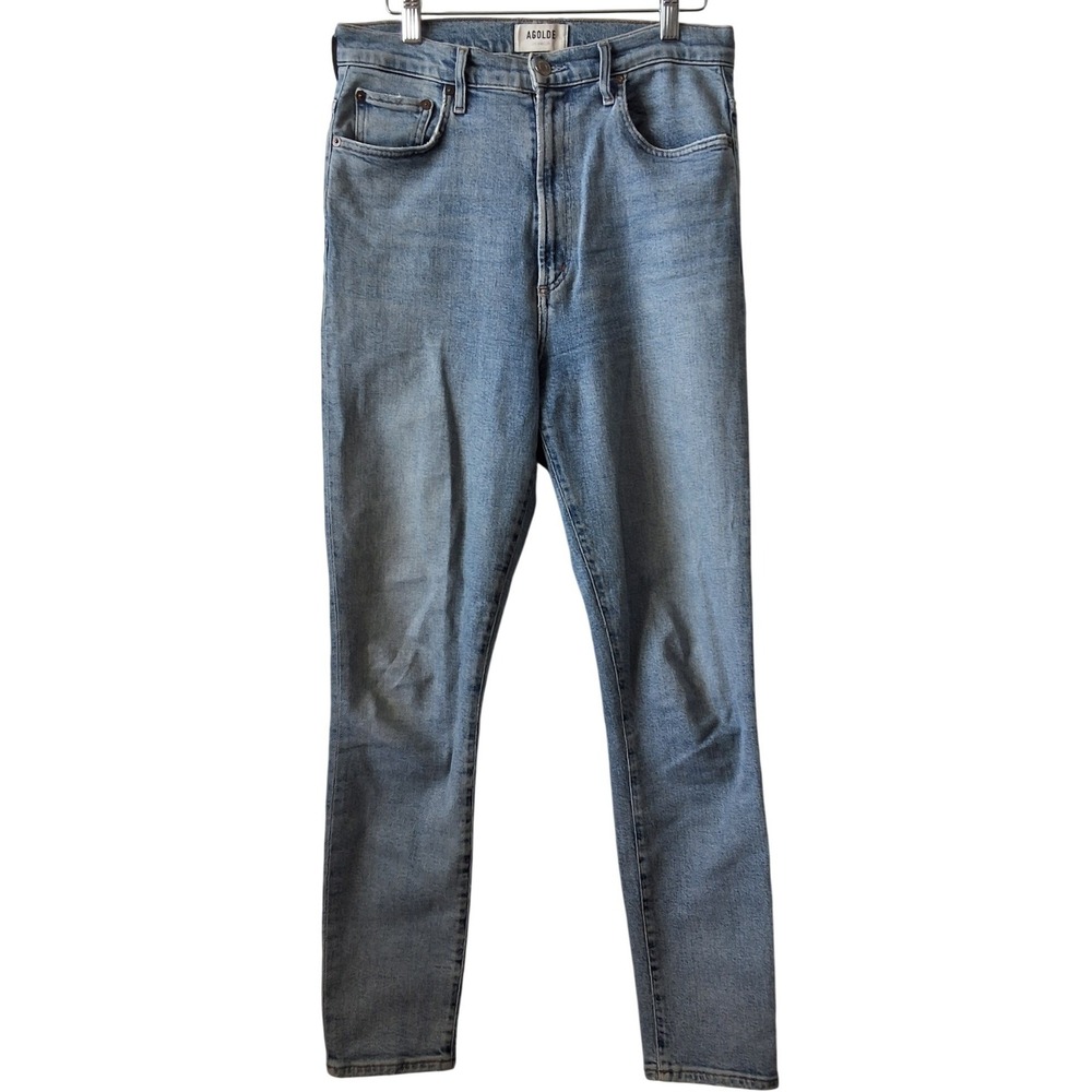 AGOLDE 28 Pinch Waist High Rise Skinny Jeans Light Wash Blue